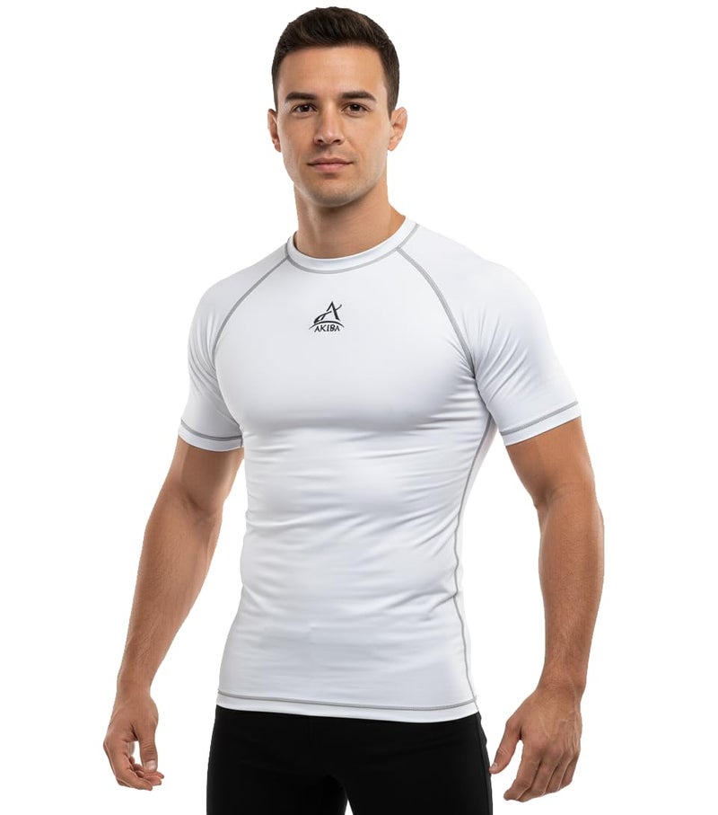 AKIBA Half Sleeve Compression Skins for MMA, BJJ, Gym, Running, Cycling (38, White) - Image 5