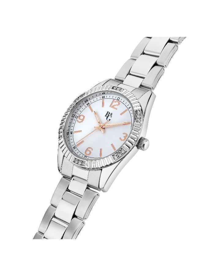 B&G Women's White Round Analog Dial with Silver Stainless Steel Band Watch - 31mm - R3853241530 - Image 2