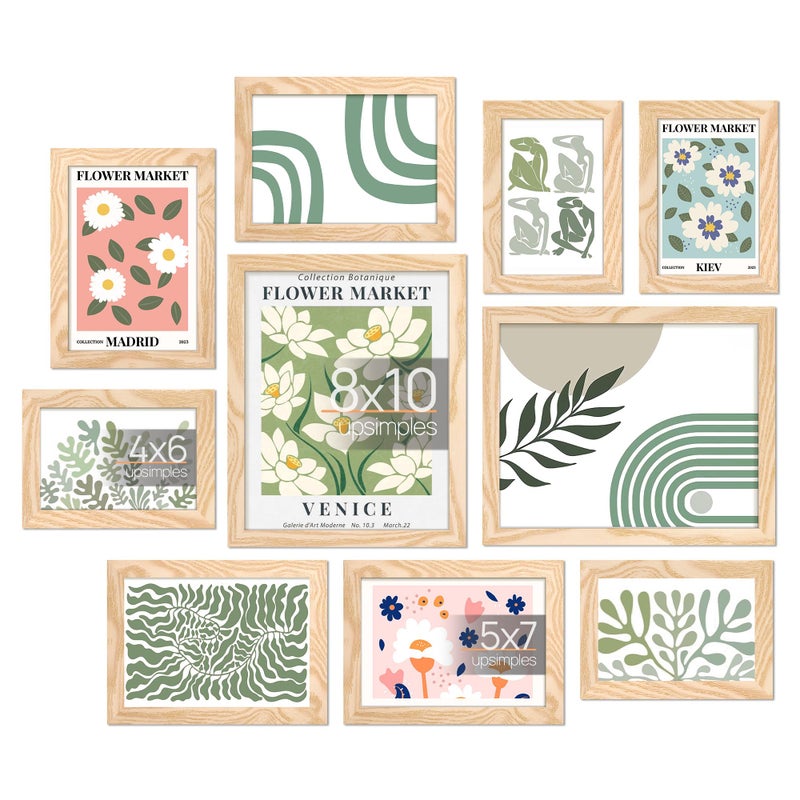 upsimples 10 Pack Picture Frames Collage Wall Decor for Mounting or Tabletop Display, Photo Gallery Frame Set for Family, Multi Sizes Including 8x10, 5x7, 4x6, Natural - Image 1