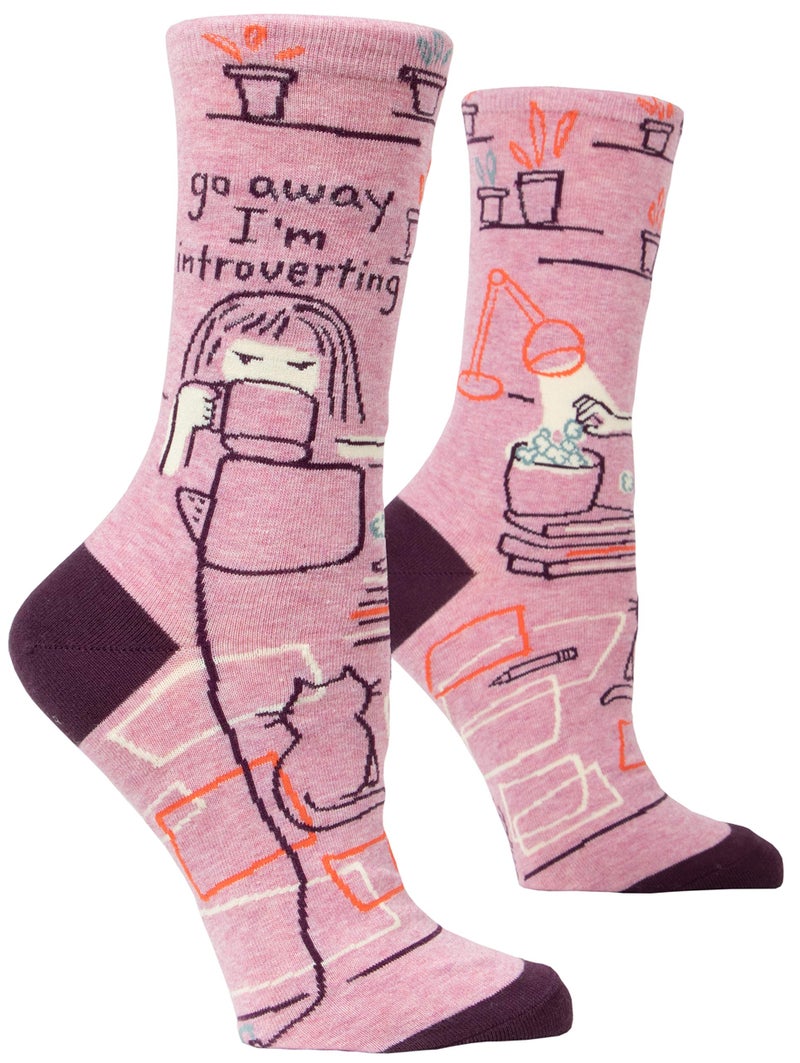 Blue Q Women's Crew Socks ~ Go Away, I'm Introverting. (fit shoe size 5-10) - Image 1