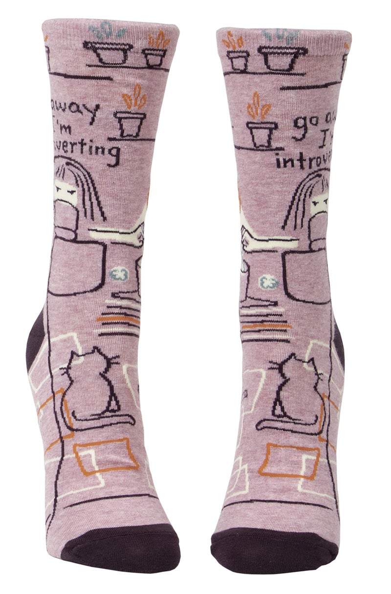 Blue Q Women's Crew Socks ~ Go Away, I'm Introverting. (fit shoe size 5-10) - Image 2