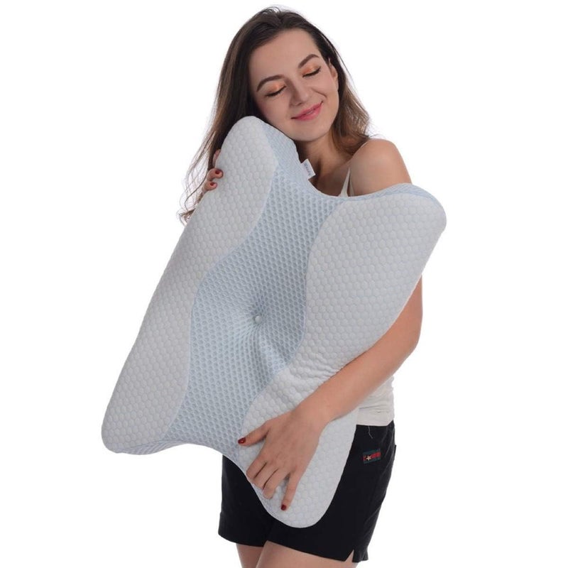 Benzola Cervical Contour Ergonomic Memory Foam Pillow for Sleeping Orthopaedic Neck Pain Support Back Stomach Side Sleepers White - Image 1