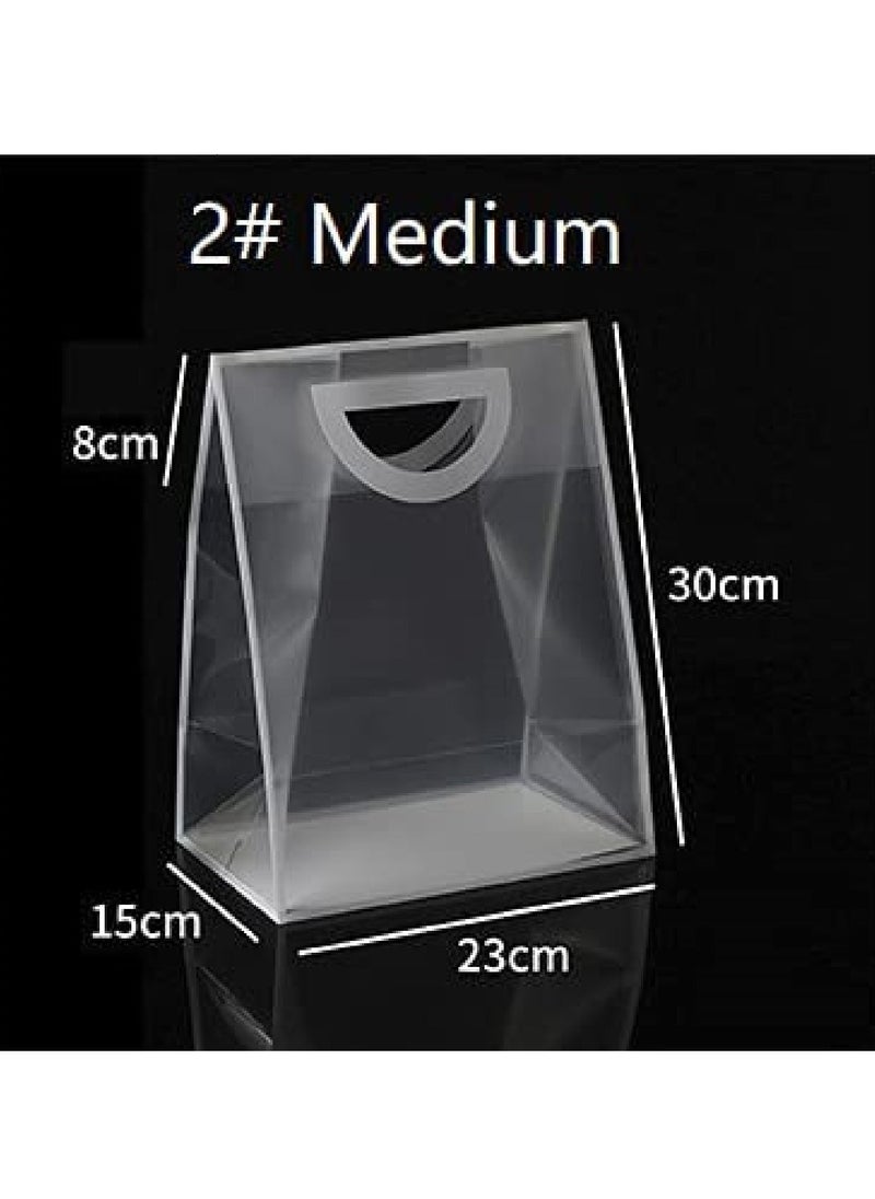 Red Dot Gift - 10-Pack Medium size PVC Transparent & White Border Handbag For Baking Packaging Shopping Gift Plastic Bag( H30*23*15cm ). - Image 1