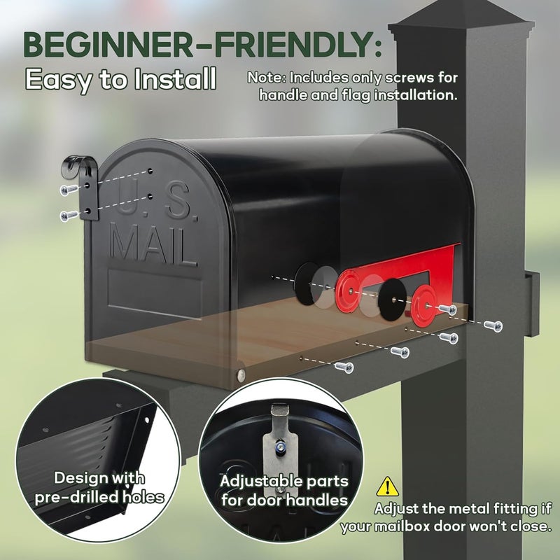 RAINHOL Black Metal Mailboxes for Outside Post Mount, Standard Mail Box, Galvanized Steel Heavy Duty Mailbox, Medium Capacity, 19 x 8.7 x 6.7 inches - Image 3