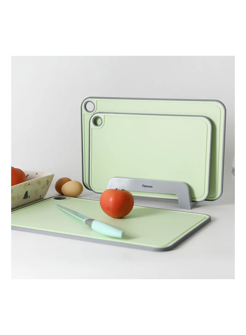 3pcs Chopping Boards 41x28 cm. 36x24 cm. 31x20 cm With Holder Green Plastic And TPR