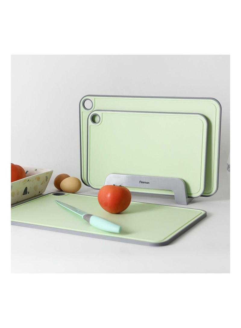 Fissman 3pcs Chopping Boards 41x28 cm. 36x24 cm. 31x20 cm With Holder Green Plastic And TPR  - Image 1