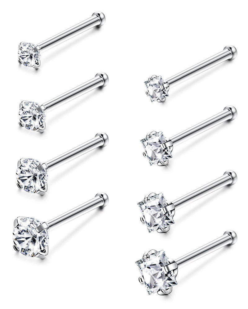 Jstyle 18G Nose Ring 316L Surgical Stainless Steel Nose Rings Studs Straight Bar Nose Studs Rings CZ Nose Ring Labret Nose Piercing Jewelry for Men Women 1.5mm 2mm 2.5mm 3mm - Image 1
