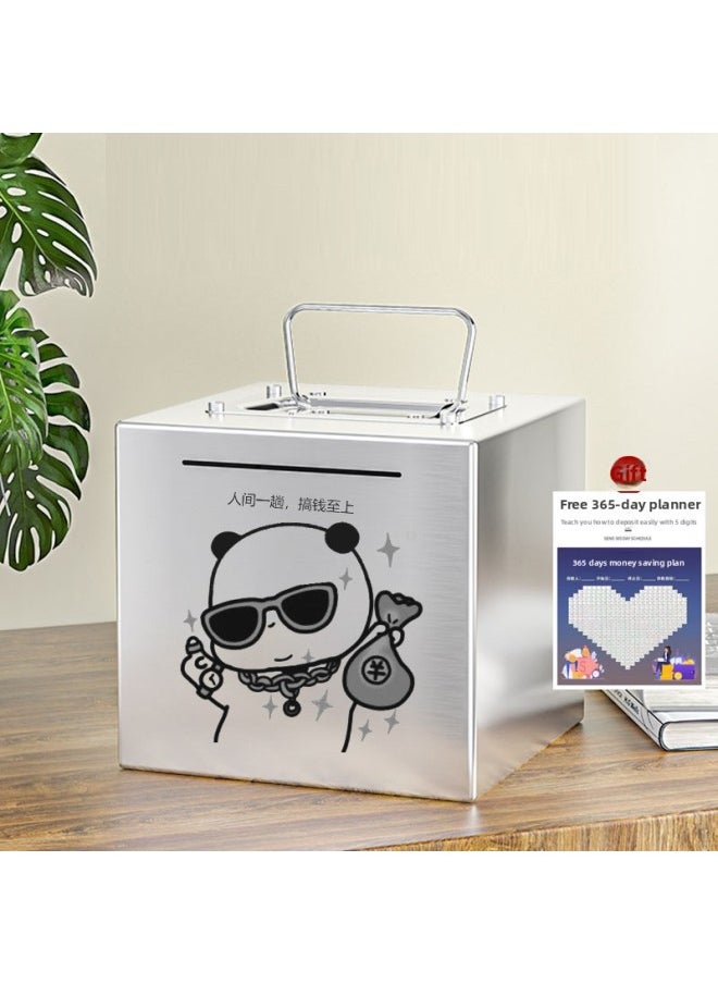 Generic Internet Celebrity Portable Stainless Steel Piggy Bank Cartridge Engraving Money Box Coin Banknote Entry And Export Children's Piggy Bank-Color:One Trip In The World, Money Comes First-Dimensions:Large 20*20*20cm  - Image 1