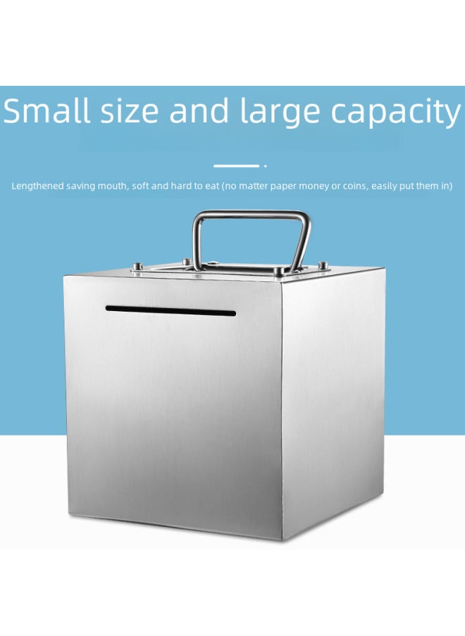 Generic Internet Celebrity Portable Stainless Steel Piggy Bank Cartridge Engraving Money Box Coin Banknote Entry And Export Children's Piggy Bank-Color:One Trip In The World, Money Comes First-Dimensions:Large 20*20*20cm  - Image 3