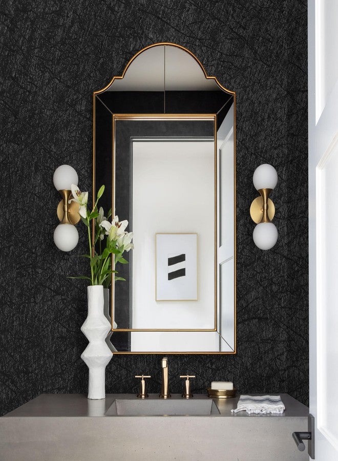 GloryTik 17.7"X78.7" Black Wallpaper Peel and Stick Wallpaper Black Silk Embossed Contact Paper Self Adhesive Removable Wallpaper Thicken Silk Textured Wallpaper for Living Room Cabinet Decoration - Image 3