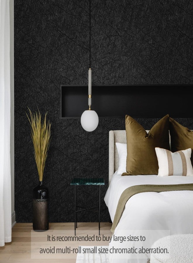 GloryTik 17.7"X78.7" Black Wallpaper Peel and Stick Wallpaper Black Silk Embossed Contact Paper Self Adhesive Removable Wallpaper Thicken Silk Textured Wallpaper for Living Room Cabinet Decoration - Image 2