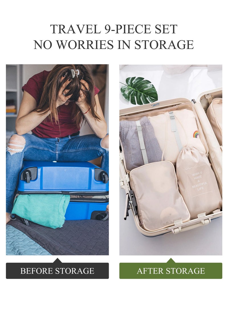 HomarKet - 9pcs Travel Luggage Organizer Packing Cubes Set Waterproof Travel Packing Cubes Set Clothes Shoes Storage Travel Organizer Bags for Travel Accessories - Image 1