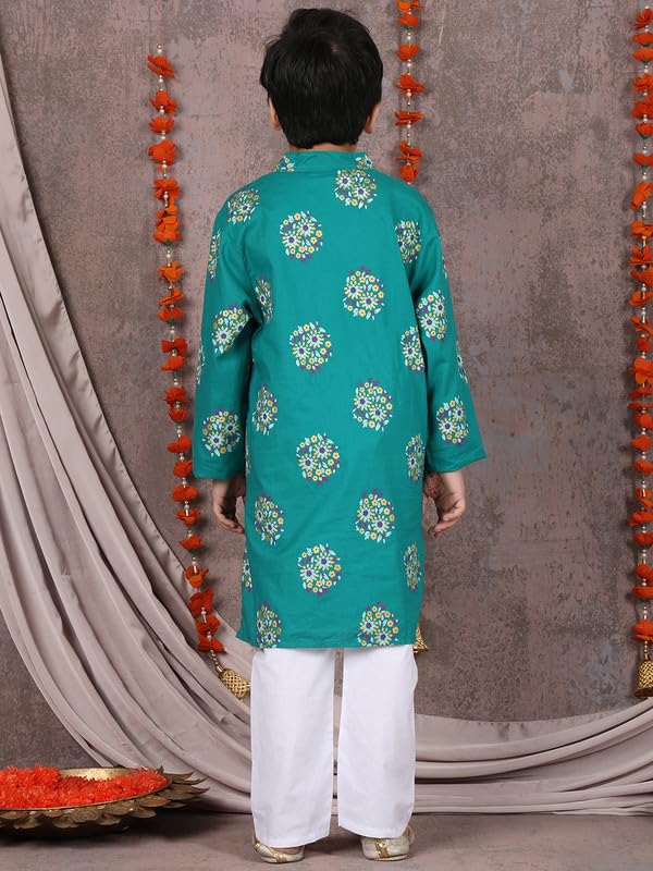 superminis Boys Cotton Kurta Pyjama Set | Gold Foil Printed Ethnic Wear for Kids | Baby Boy Kurta Set with Elastic Pyjama | Festival & Wedding Outfit (Green, 12-18 Months) - Image 5