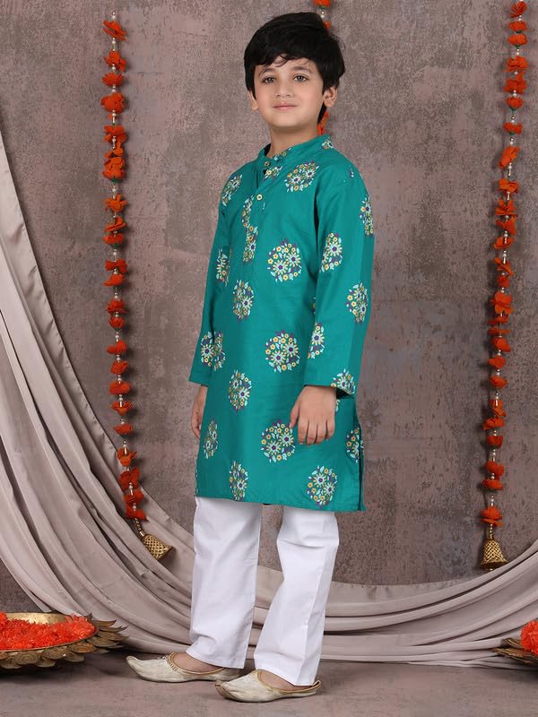 superminis Boys Cotton Kurta Pyjama Set | Gold Foil Printed Ethnic Wear for Kids | Baby Boy Kurta Set with Elastic Pyjama | Festival & Wedding Outfit (Green, 12-18 Months) - Image 3