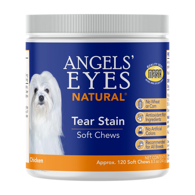 ANGELS' EYES Angelsâ€™ Eyes Natural Tear Stain Supplement Chews for Dogs, Prevent Stained Fur, with Oregon Grape Root, Marshmallow Root, Colostrum, No Wheat or Corn, 120ct Chicken - Image 1