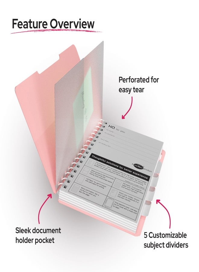 HQ Navneet HQ | Five Subject Spiral Wiro Bound Notebook |17.6x25 cm |Single Line |300 Pages |Salmon Pink (27048) - Image 3