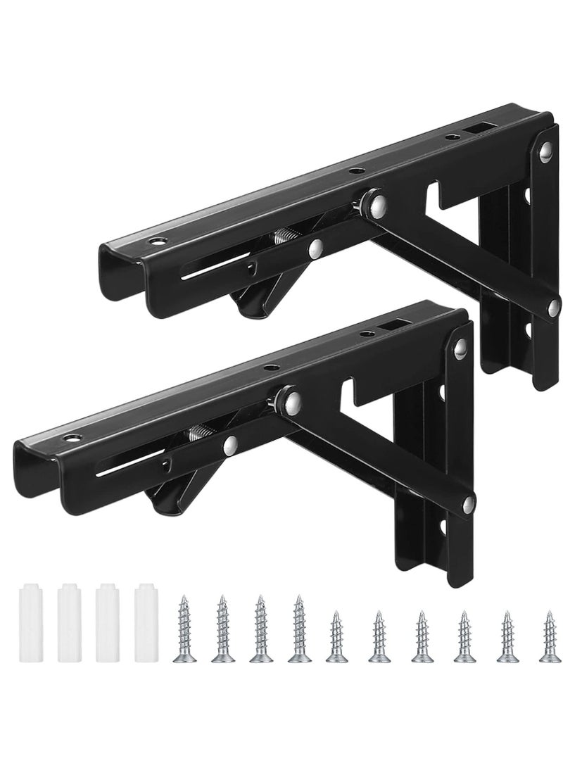 2 Pcs Folding Shelf Brackets, Heavy Duty Wall Mounted Shelf Bracket, Collapsible Metal Triangle Shelf Support for Bench Table, Max Load 50KG/110LB (20cm/7.87 Inch) - Image 1