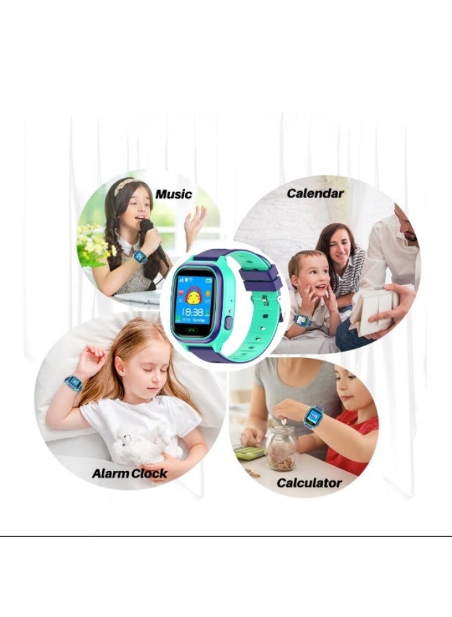 فون بلانيت ساعة هاتف ذكية للأطفال من Phone Planet - تتبع LBS، مكالمات ثنائية الاتجاه، زر استغاثة SOS، مقاومة للماء IP67، وشاشة تعمل باللمس - لون أرجواني وأخضر. - Image 2
