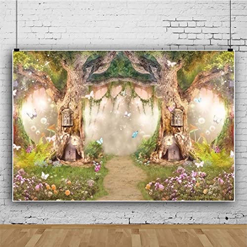 Leowefowa 7x5ft Polyester Spring Backdrop Fairy Enchanted Garden Fairytale Forest Jungle Photo Background for Party Photoshoot Baby Kid Girl Children Photography Studio Props Enchanted Forest Backdrop - Image 4