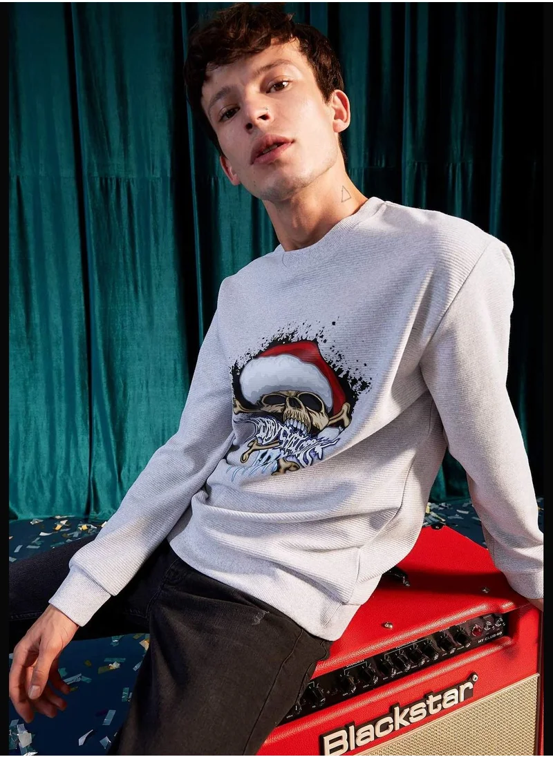 DeFacto Regular Fit Long Sleeve Skull Print Sweatshirt