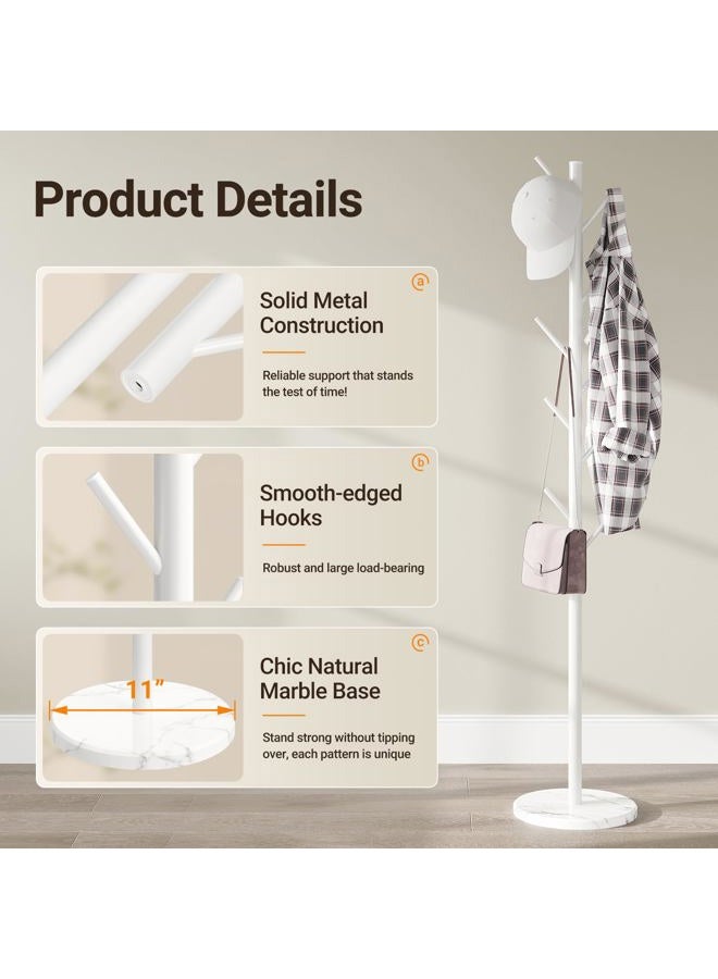 ELYKEN Coat Rack Freestanding with Natural Marble Base, Metal Coat Rack Stand with 10 Hooks, 3 Adjustable Size Coat Tree for Bags, Clothes, and Hats for Entryway, Bedroom, Hallway, Office, White - Image 5