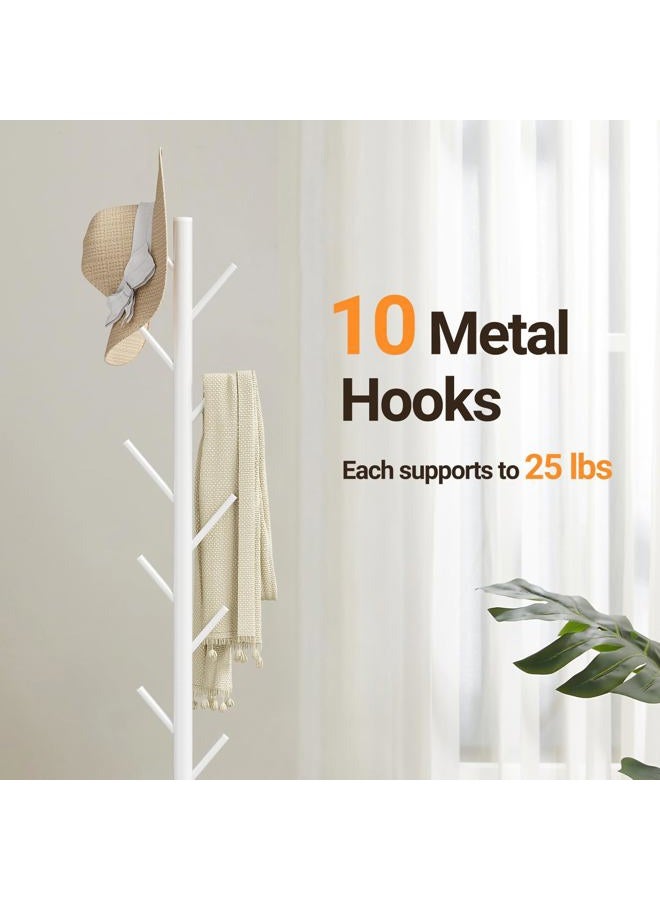ELYKEN Coat Rack Freestanding with Natural Marble Base, Metal Coat Rack Stand with 10 Hooks, 3 Adjustable Size Coat Tree for Bags, Clothes, and Hats for Entryway, Bedroom, Hallway, Office, White - Image 4