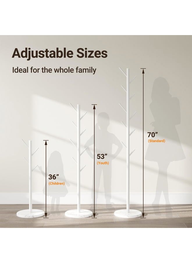ELYKEN Coat Rack Freestanding with Natural Marble Base, Metal Coat Rack Stand with 10 Hooks, 3 Adjustable Size Coat Tree for Bags, Clothes, and Hats for Entryway, Bedroom, Hallway, Office, White - Image 3