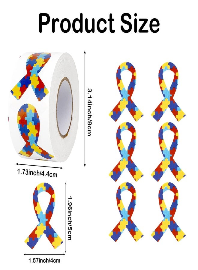 ldyllicStyle Autism Stickers, 500Pcs Autism Awareness Stickers, Colorful Self-Adhesive Ribbon Shaped Sticker Labels Roll with Puzzle Pattern for Kids Women Men Asperger's Awareness Events Party Decorations - Image 2