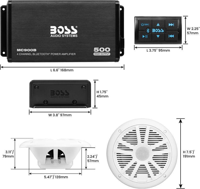 BOSS Audio Systems ASK902B.6 Marine Boat 6.5 inch Speakers and 4 Channel Amplifier Package - 500 High Output, Bluetooth Remote, Waterproof Pouch - Image 5