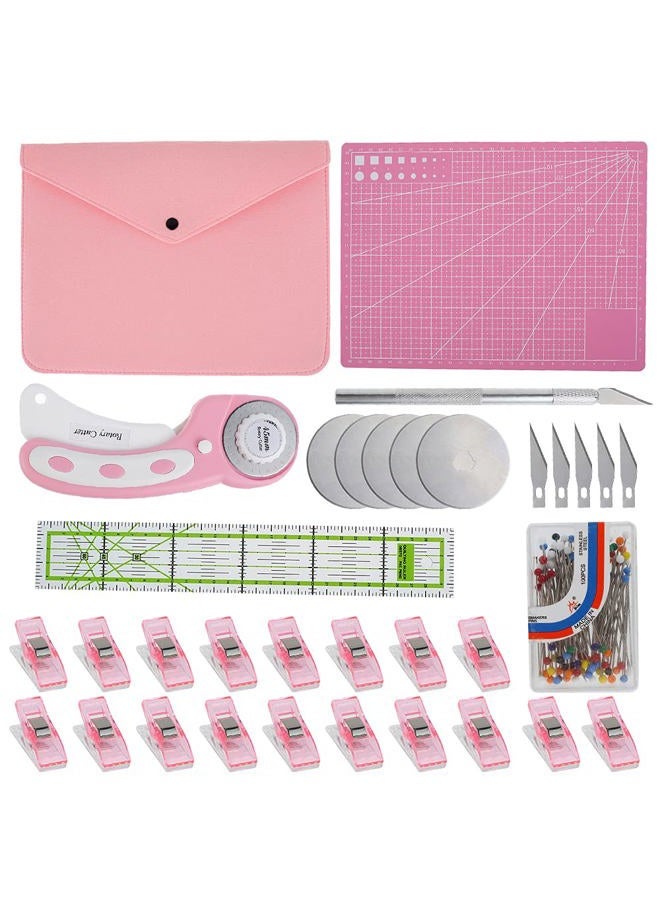 Abizarch Rotary Cutter Set - 45mm Rotary Fabric Cutter, A4 Cutting Mat, Self Healing Sewing Mats, Quilting Ruler and Fixing Clips, Craft Knife Set, Ideal for Crafting, Sewing, Patchworking - Image 1