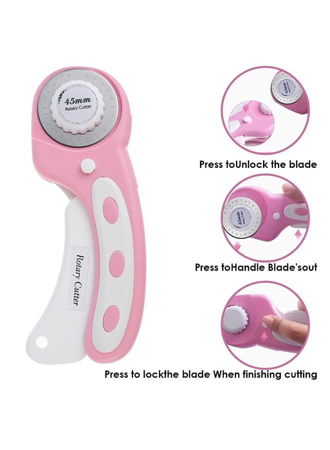 Abizarch Rotary Cutter Set - 45mm Rotary Fabric Cutter, A4 Cutting Mat, Self Healing Sewing Mats, Quilting Ruler and Fixing Clips, Craft Knife Set, Ideal for Crafting, Sewing, Patchworking - Image 2