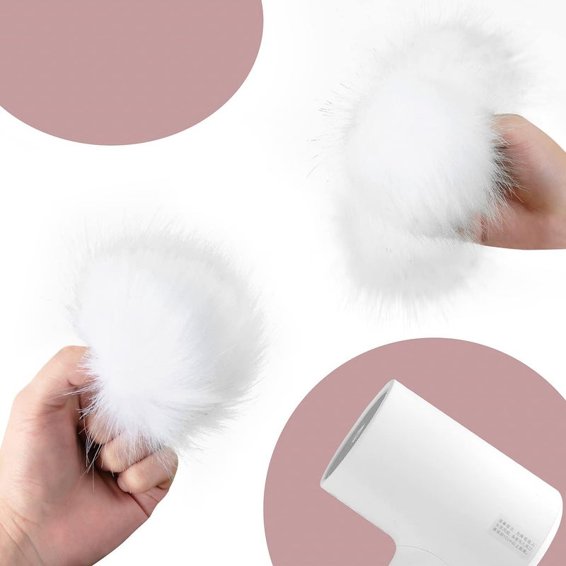 Homtable 12 Pieces Christmas White Faux Fur Pom Pom Balls Fur Fluffy Pompom Ball with Elastic Loop for Hats Shoes Scarves Gloves Scarves Bag Key Chain Charms Accessories(White) - Image 3