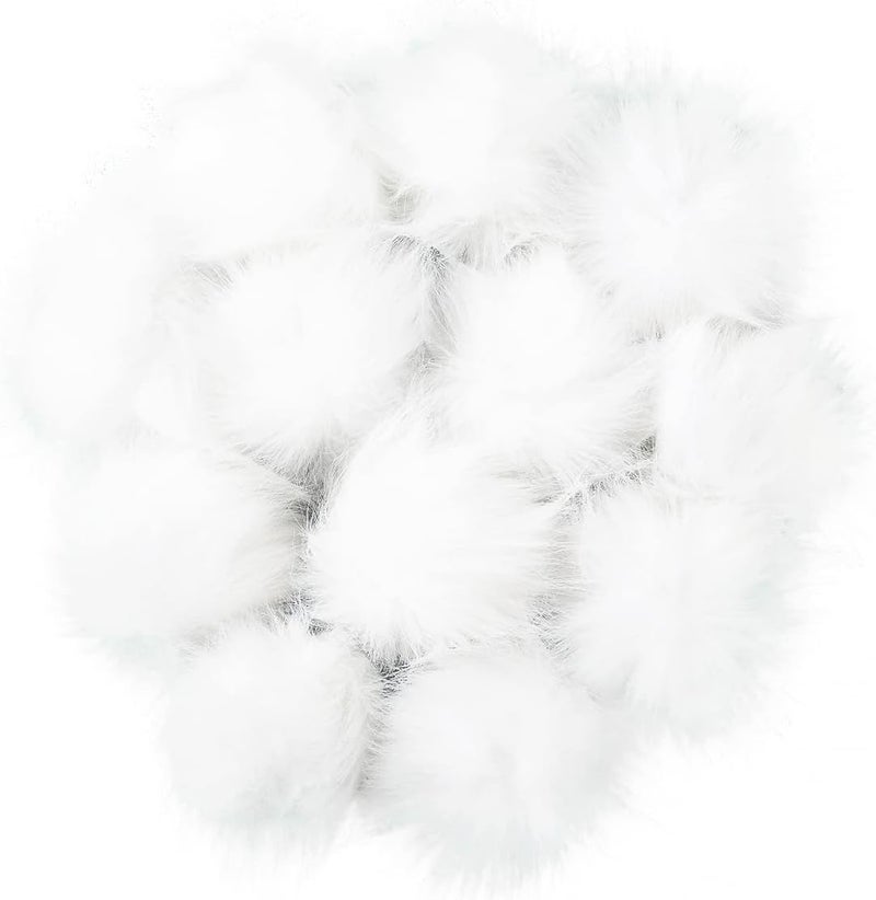 Homtable 12 Pieces Christmas White Faux Fur Pom Pom Balls Fur Fluffy Pompom Ball with Elastic Loop for Hats Shoes Scarves Gloves Scarves Bag Key Chain Charms Accessories(White) - Image 1