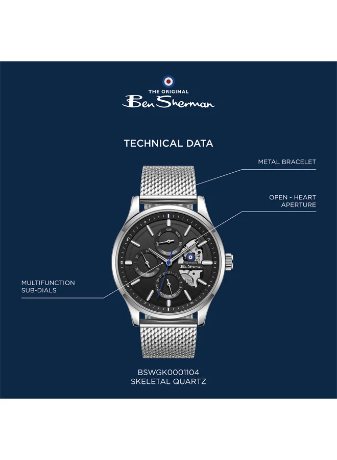 Ben Sherman Black St Albans Black Dial Stainless Steel Bracelet Multifunction Watch for Men, 43.5mm for Men | Best Price UAE