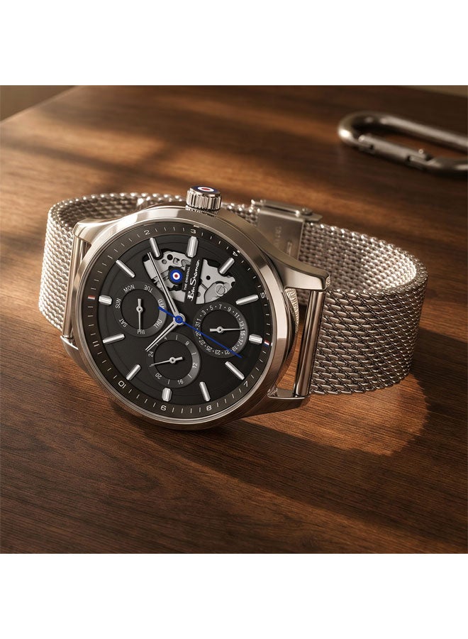Ben Sherman St Albans Black Dial Stainless Steel Bracelet Multifunction Watch for Men, 43.5mm - Image 4