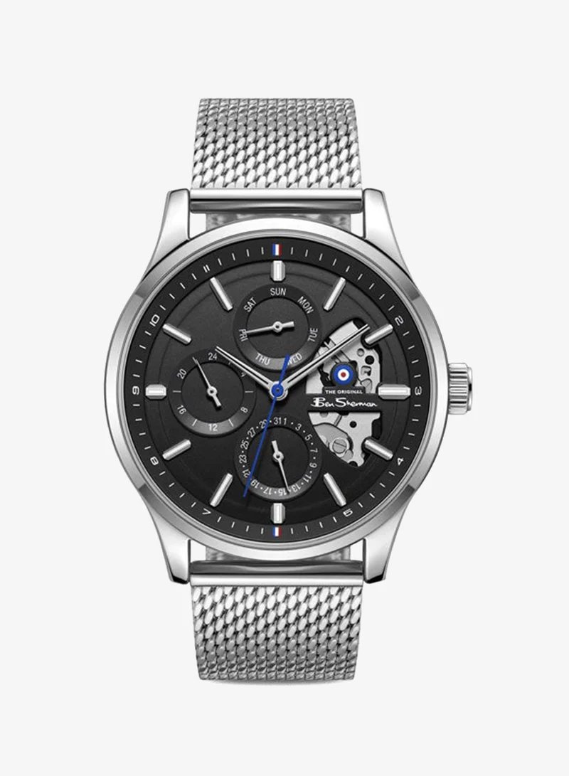 Ben Sherman St Albans Black Dial Stainless Steel Bracelet Multifunction Watch for Men, 43.5mm