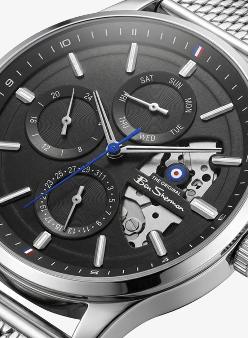 Ben Sherman St Albans Black Dial Stainless Steel Bracelet Multifunction Watch for Men, 43.5mm - Image 2