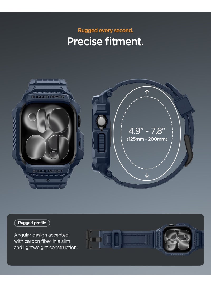 Spigen Rugged Armor Pro 2 for Apple Watch Series 11 / 10 (42mm) Case with Band Strap - Navy Blue - Image 4