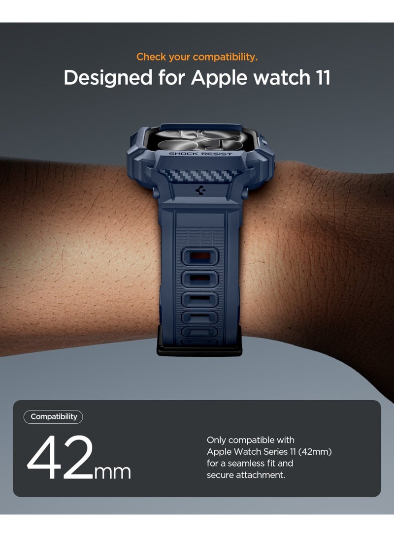 Spigen Rugged Armor Pro 2 for Apple Watch Series 11 / 10 (42mm) Case with Band Strap - Navy Blue - Image 2