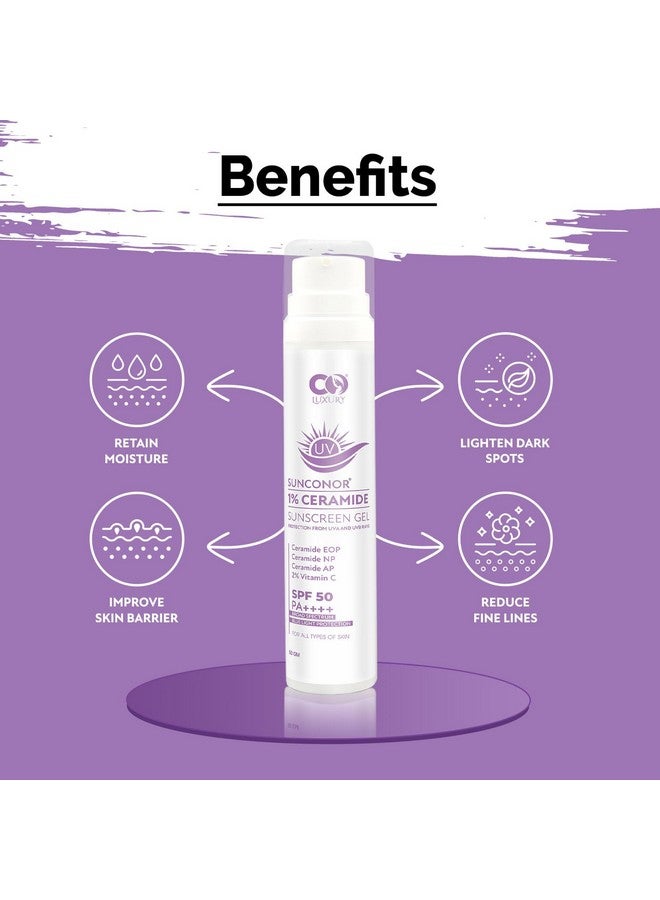 CO LUXURY 1% Ceramide & 2% Vitamin C Sunscreen SPF 50+ PA+++ | One Step Routine for Summer | Non-Greasy, Quick-Absorbing | Zero White Cast | For Women & Men | UVA UVB Sun Protection | 50 grams - Image 3