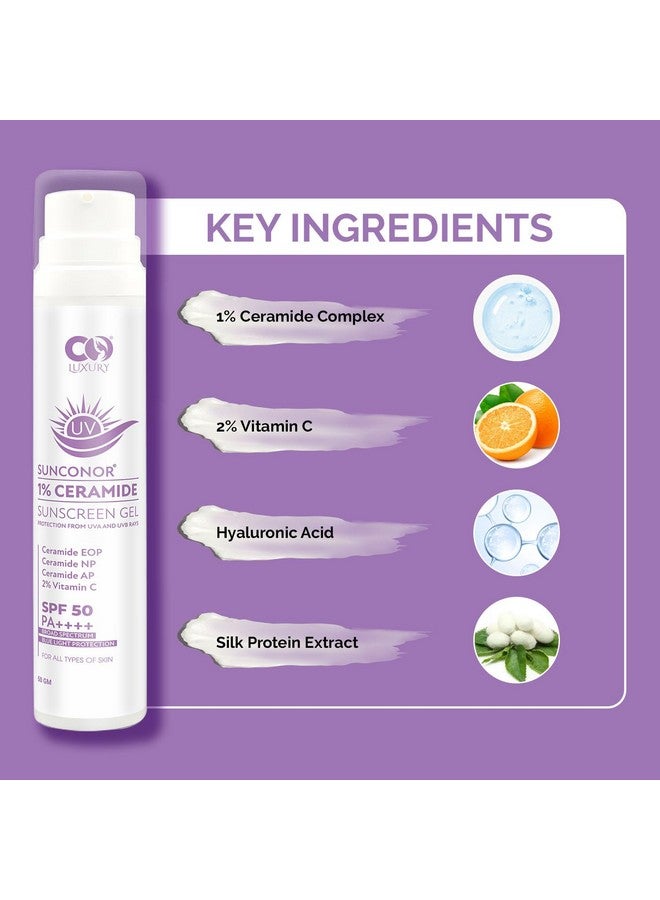 CO LUXURY 1% Ceramide & 2% Vitamin C Sunscreen SPF 50+ PA+++ | One Step Routine for Summer | Non-Greasy, Quick-Absorbing | Zero White Cast | For Women & Men | UVA UVB Sun Protection | 50 grams - Image 5