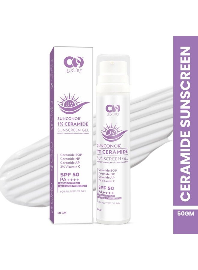 CO LUXURY 1% Ceramide & 2% Vitamin C Sunscreen SPF 50+ PA+++ | One Step Routine for Summer | Non-Greasy, Quick-Absorbing | Zero White Cast | For Women & Men | UVA UVB Sun Protection | 50 grams - Image 2