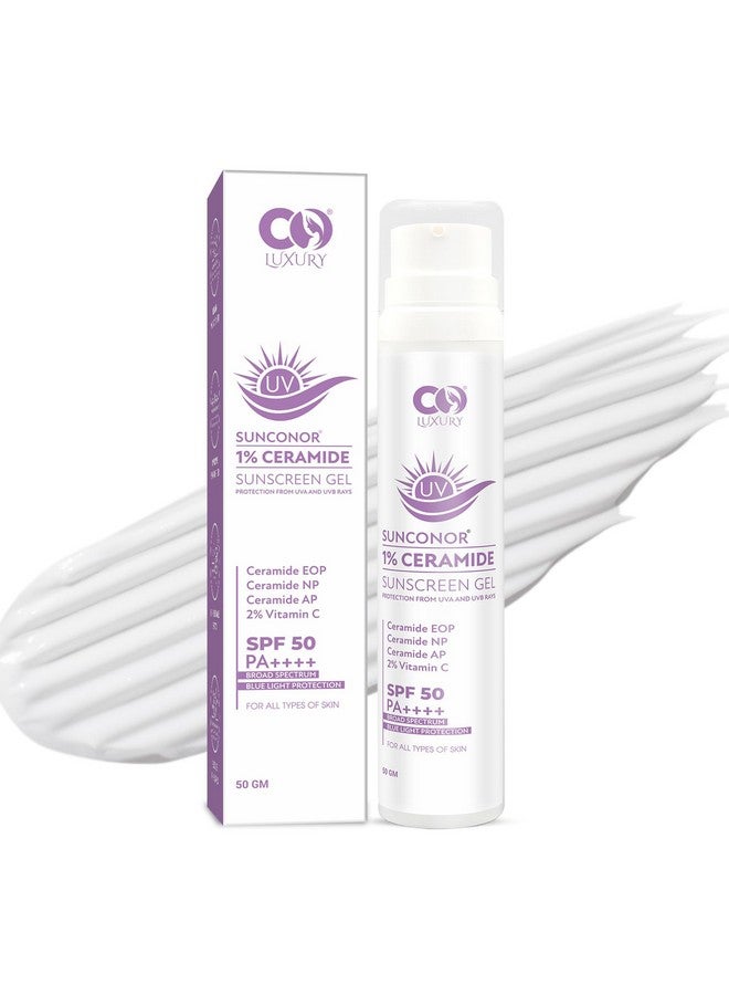 CO LUXURY 1% Ceramide & 2% Vitamin C Sunscreen SPF 50+ PA+++ | One Step Routine for Summer | Non-Greasy, Quick-Absorbing | Zero White Cast | For Women & Men | UVA UVB Sun Protection | 50 grams - Image 1