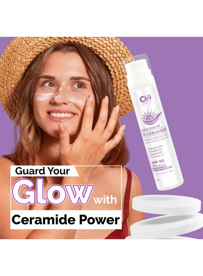 CO LUXURY 1% Ceramide & 2% Vitamin C Sunscreen SPF 50+ PA+++ | One Step Routine for Summer | Non-Greasy, Quick-Absorbing | Zero White Cast | For Women & Men | UVA UVB Sun Protection | 50 grams - Image 4