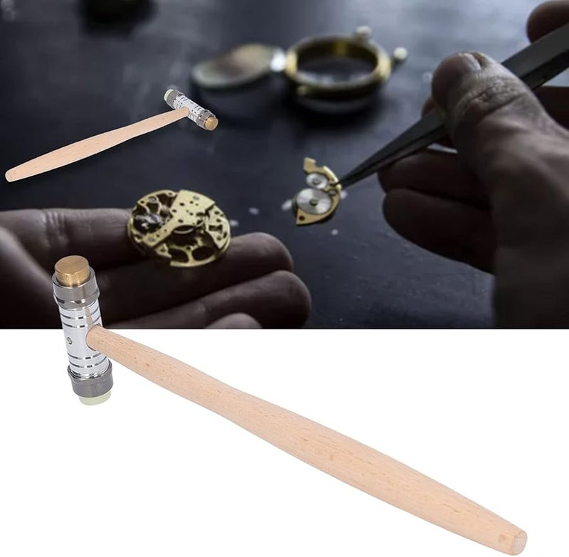 مطرقة صنع مجوهرات ذات رأسين من الفولاذ المقاوم للصدأ بمقبض خشبي، أداة احترافية لإصلاح الساعات - Image 3