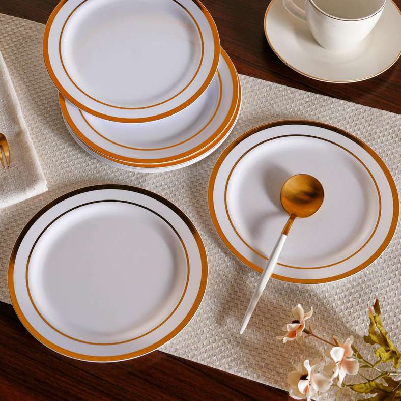 Pan Home 12-Piece Disposable Serving Plates Set - White & Gold