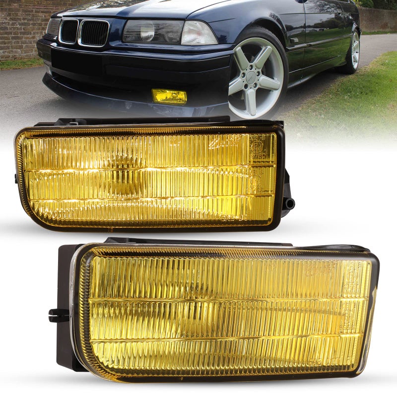 AUTOFREE Fog Lights Assembly Compatible with BMW E36 M3 3 Series 1992 1993 1994 1995 1996 1997 1998 1999 Fog Lamps Replacement with H1 12V 55W Bulbs1 Pair Yellow Glass Lens