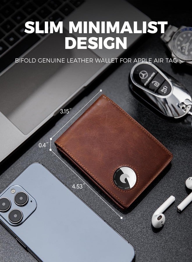 LORZOR AirTag Wallet- Bifold Full Grain Leather AirTag Wallet for Men, Minimalist Front Pocket Wallet with Airtag Holder, RFID Blocking, 12 Card Capacity Gift for Men(Vintage Brown) - Image 4