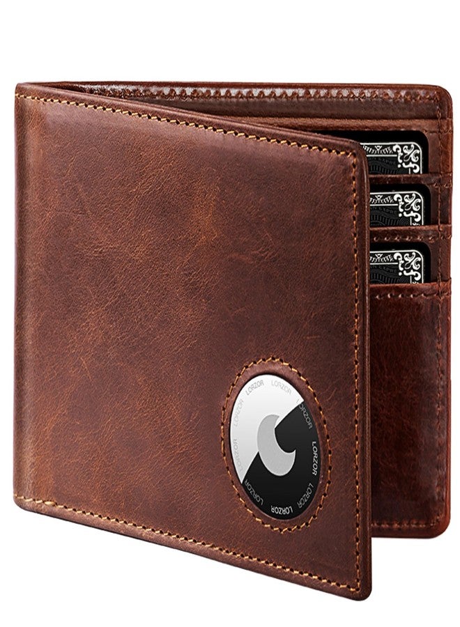 LORZOR AirTag Wallet- Bifold Full Grain Leather AirTag Wallet for Men, Minimalist Front Pocket Wallet with Airtag Holder, RFID Blocking, 12 Card Capacity Gift for Men(Vintage Brown) - Image 1