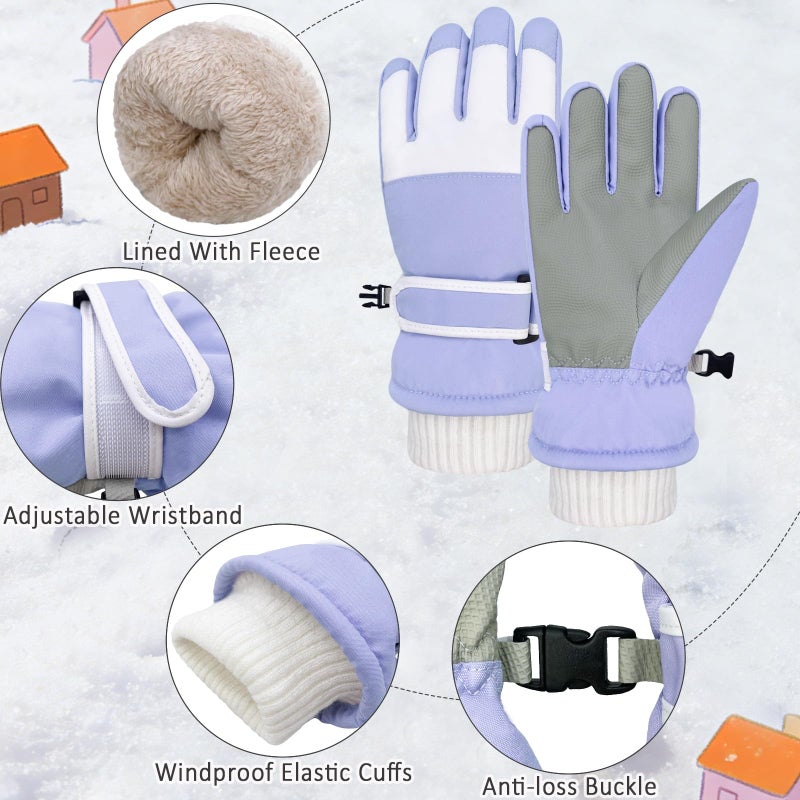 Beurlike Winter Gloves for Kids Waterproof Warm Fleece Ski Snow Mitten Gloves Gift for Boys Girls Cold Weather Sports(PurpleM) - Image 3